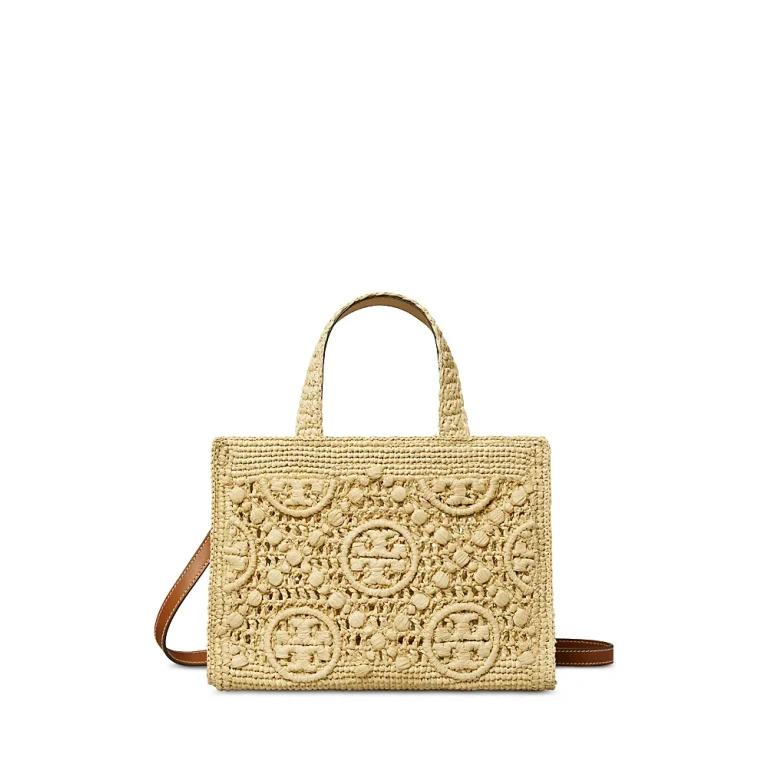 Tory Burch T Monogram Raffia Square Tote