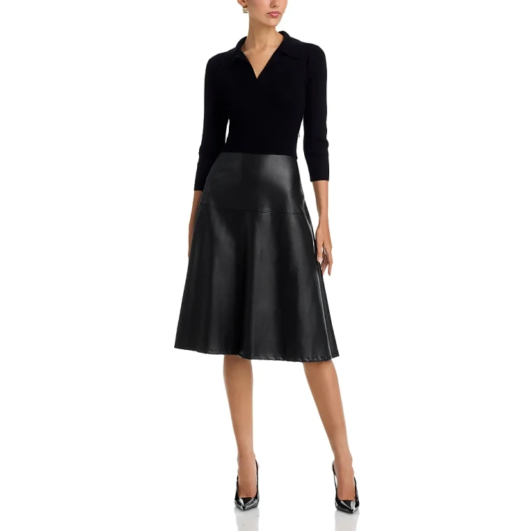 T Tahari Collared Faux Leather Dress
