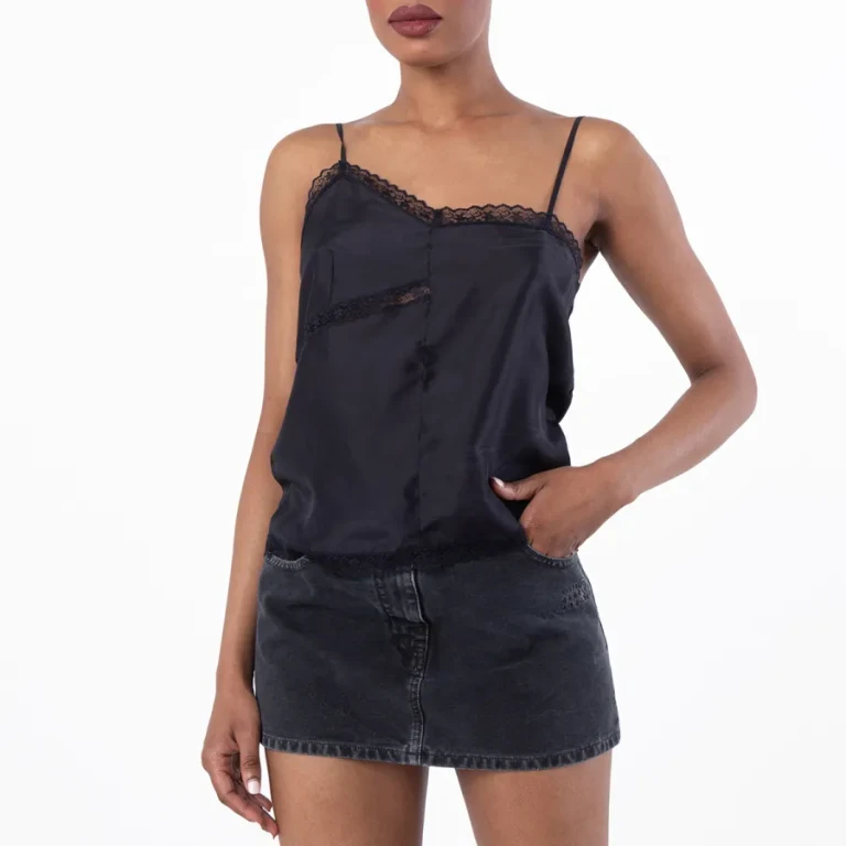 MM6 Lace-Trimmed Silk Top