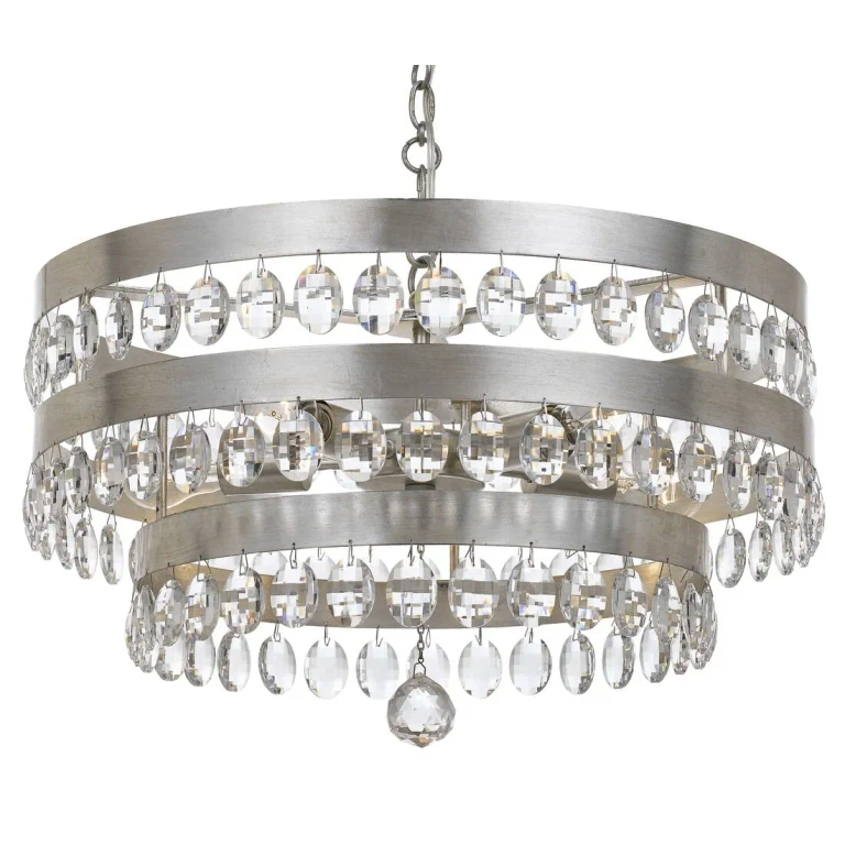Perla 5-Light 14" Transitional Chandelier in Antique Silver with Clear Elliptical Faceted Crystals