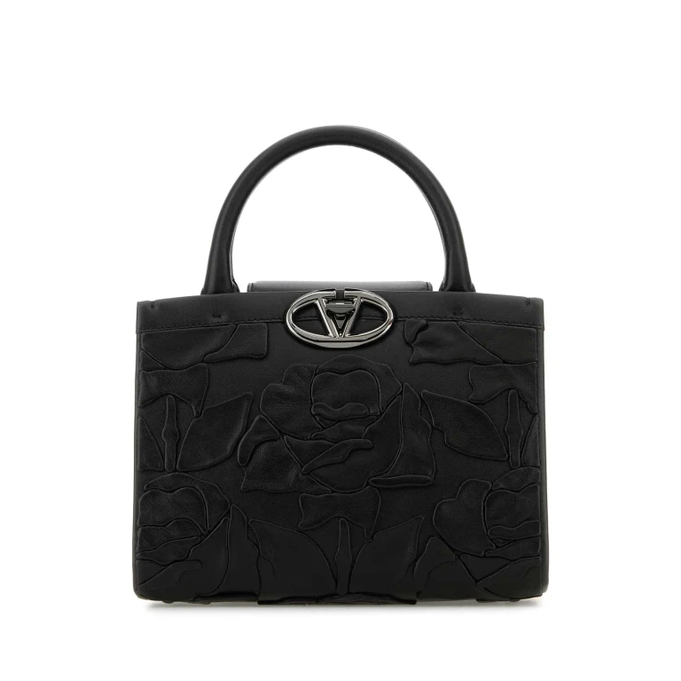 Valentino Garavani Black Leather Vlogo Handbag