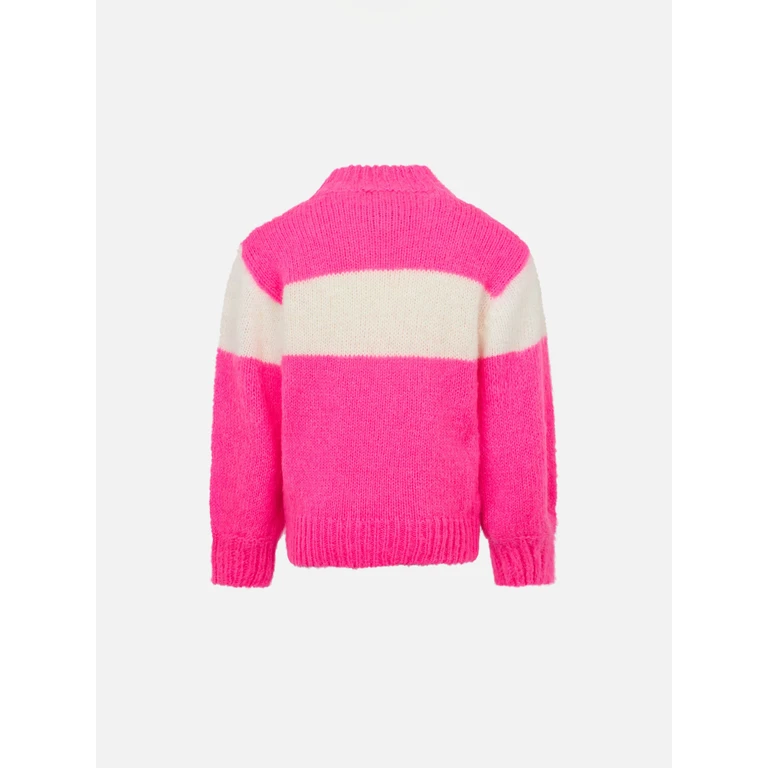Mc2 Saint Barth Girl Boxy Shape Soft Sweater With St. Barth Jacquard Pink