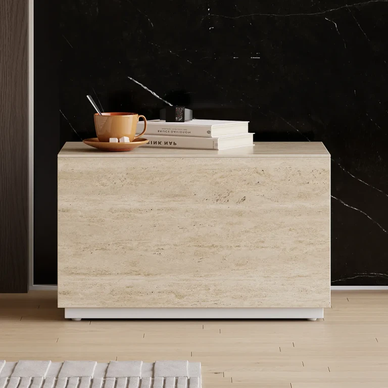 Modern White 23"W Sintered Stone Nightstand 1 Drawer Bedside Table