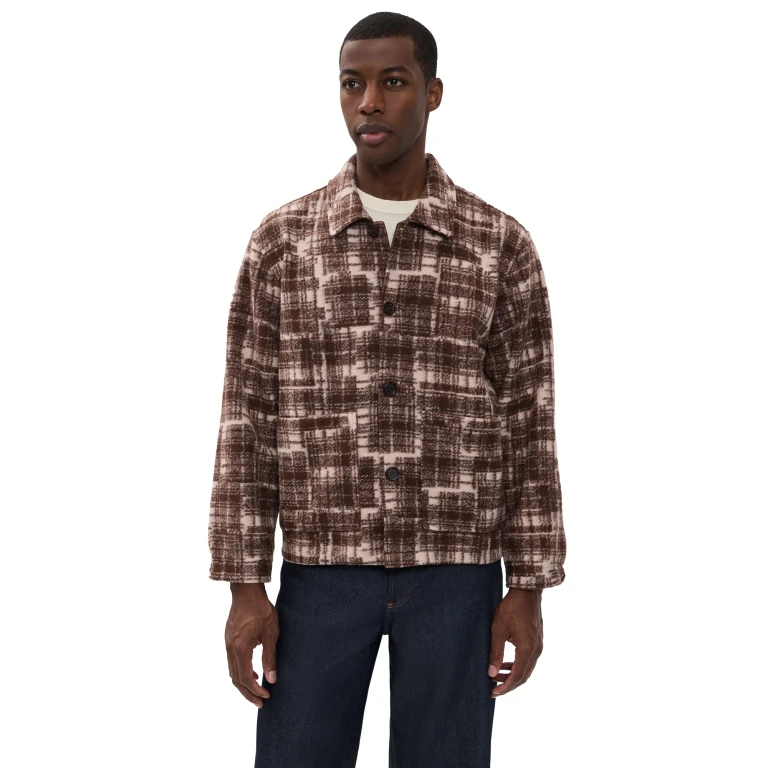 Universal Works Rams Check Fleece Jacket Sand M