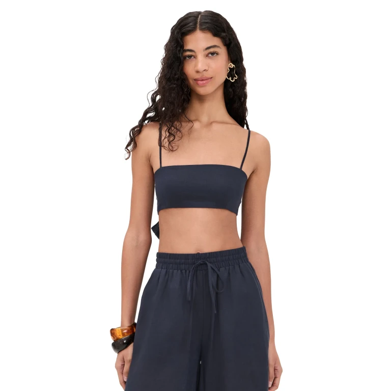 Susana Monaco Solid Linen Tie Back Top Midnight XL