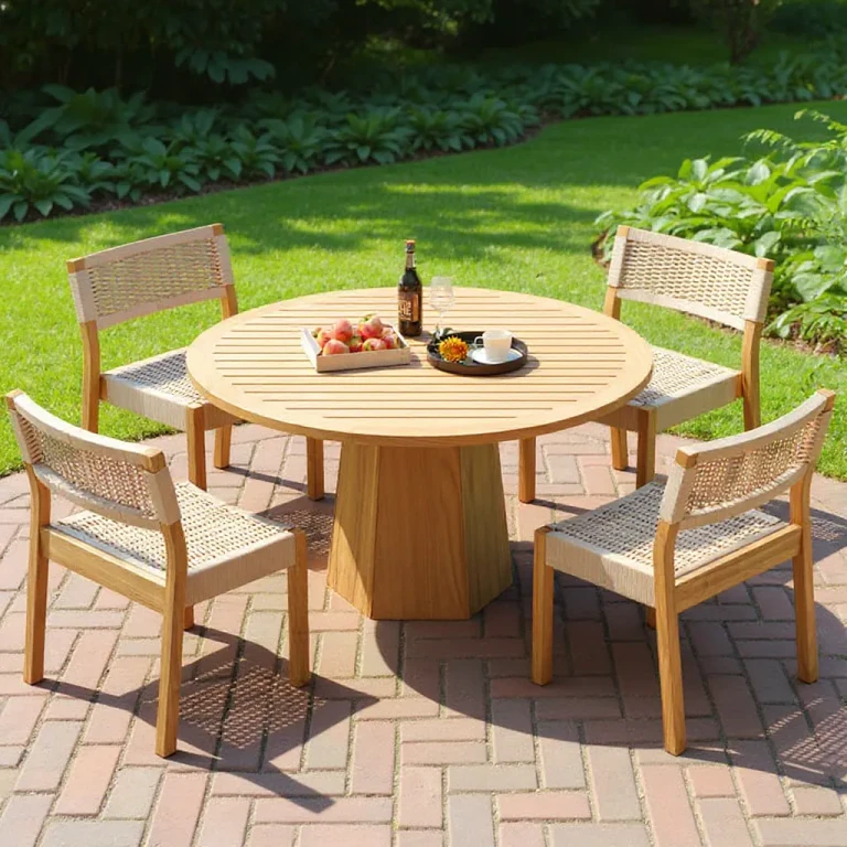 5 PCS Teak Patio Outdoor Dining Table Set with 4 Chairs Exterior Furniture for 4 Person