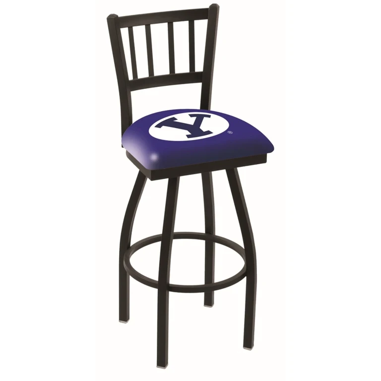 Black Slat Back Swivel Bar Stool - BYU
