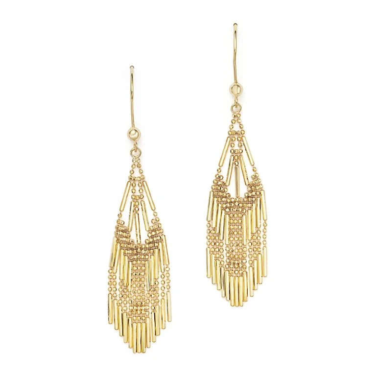 14K Yellow Gold Beaded Dangle Earrings