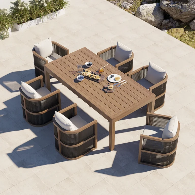 Wevara 7-Piece Outdoor Rope Weave Dining Set with 6 Chairs