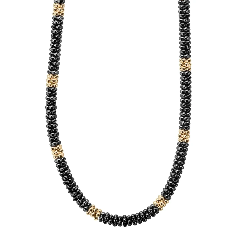 Lagos Gold & Black Caviar Collection 18K Gold & Ceramic Rope Necklace, 18