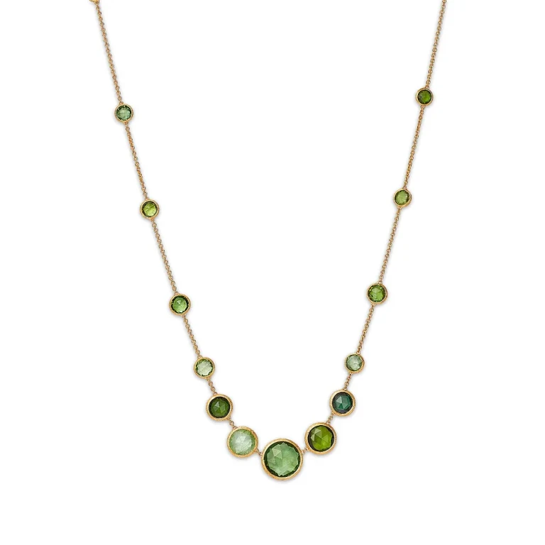 Marco Bicego 18K Yellow Gold Jaipur Color Green Tourmaline Bezel Graduated Statement Necklace, 16.5 - 18 - Exclusive