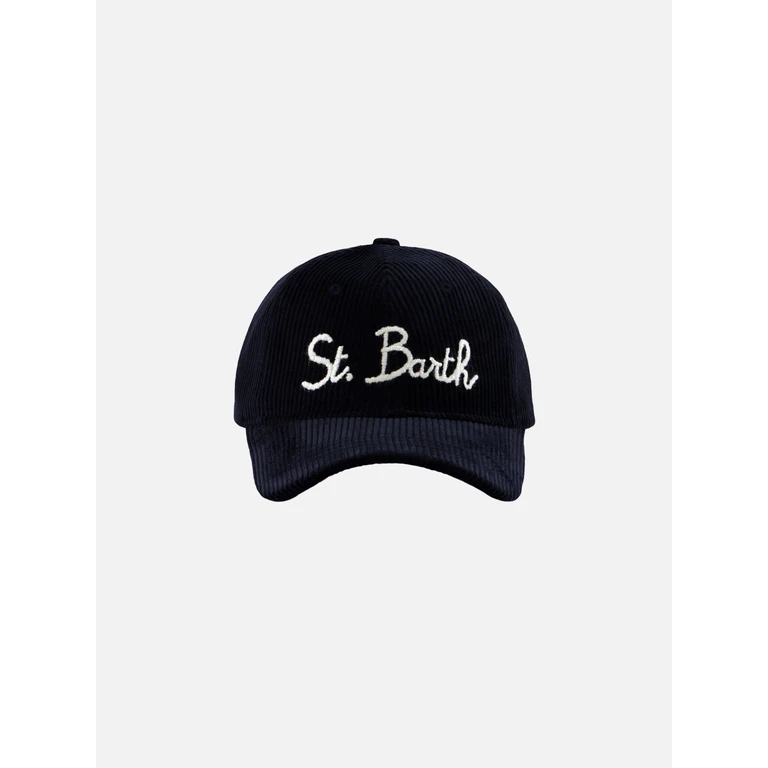Mc2 Saint Barth Baseball Corduroy Cap With St. Barth Embroidery Blue Navy Hat - Unisex