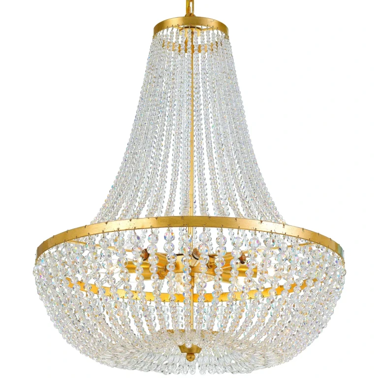Rylee 8-Light 32" Modern Chandelier in Antique Gold with Clear Glass Beads Crystals