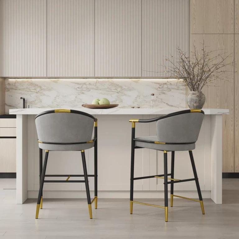 Cranis Modern Bar Height Bar Stool with Arms in Gray Upholstery Velvet