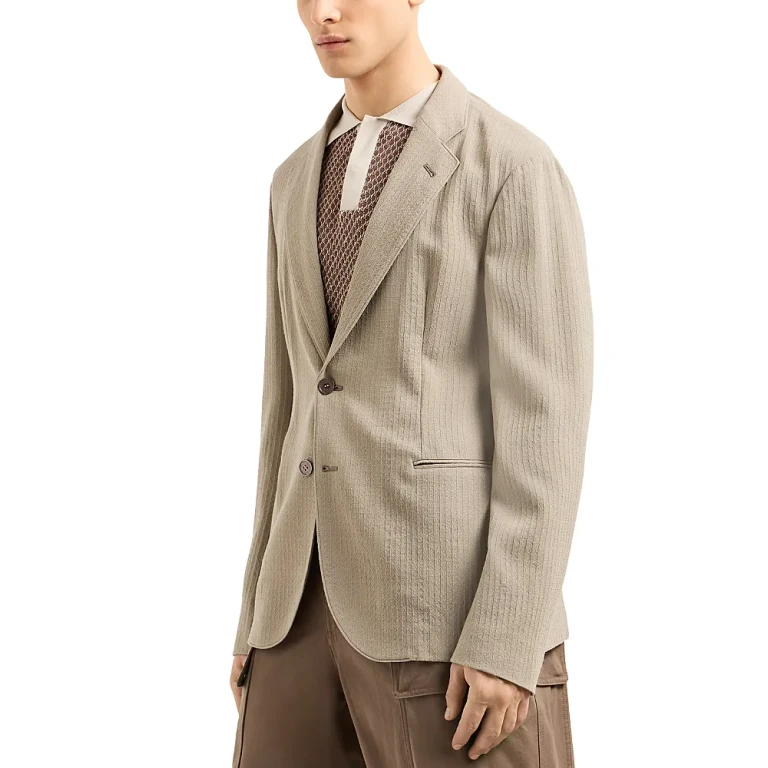 Emporio Armani Regular Fit Textured Crepe Wool Blazer