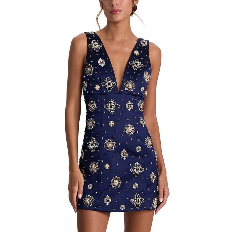 Alice and Olivia Mandy Embellished Deep Plunge Dress