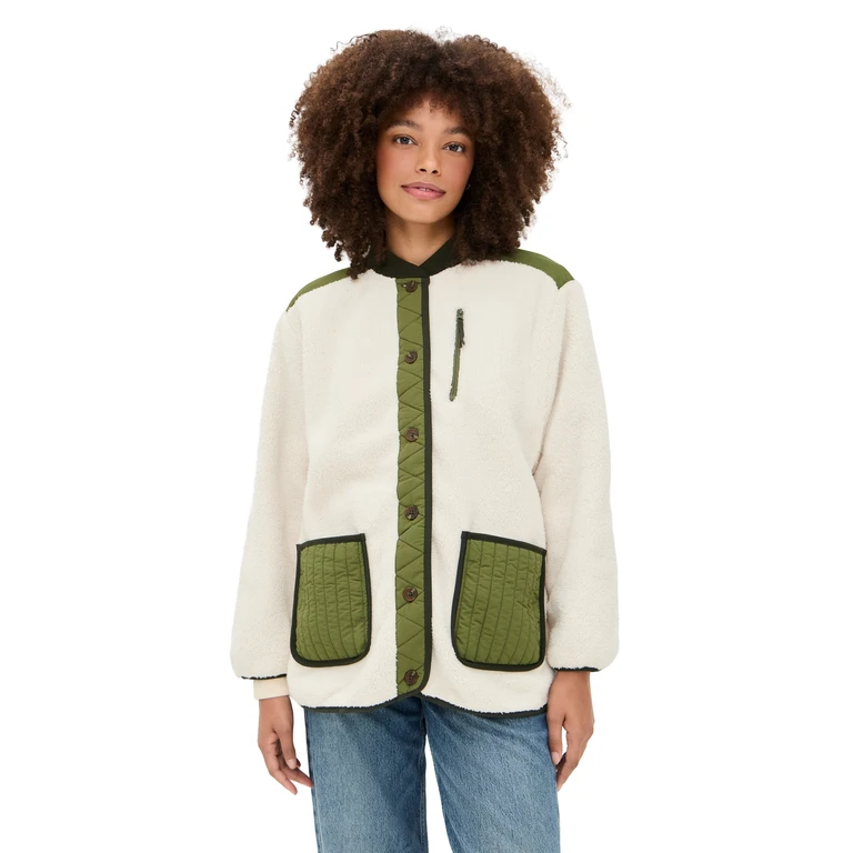 THE GREAT. Outdoors The Plush Tundra Jacket Cream/Army XS