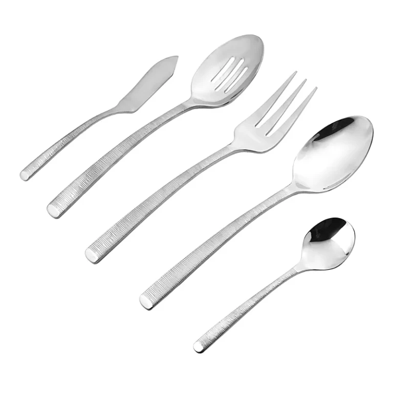 Ricci Argentieri Stainless Steel Birchwood Mirror 45 Piece Flatware Set, Service for 8