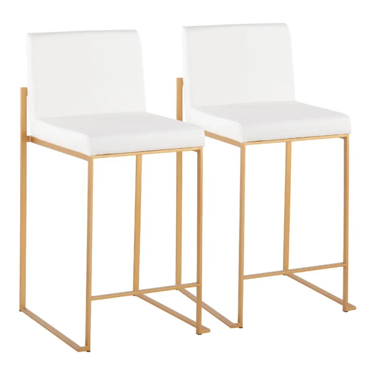 Fuji High Back Gold & White Faux Leather Counter Stools, Set of 2