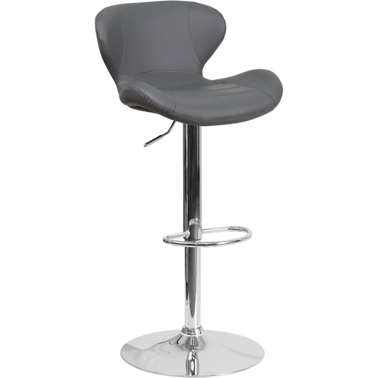 Contemporary Gray Vinyl Adjustable Bar Stool
