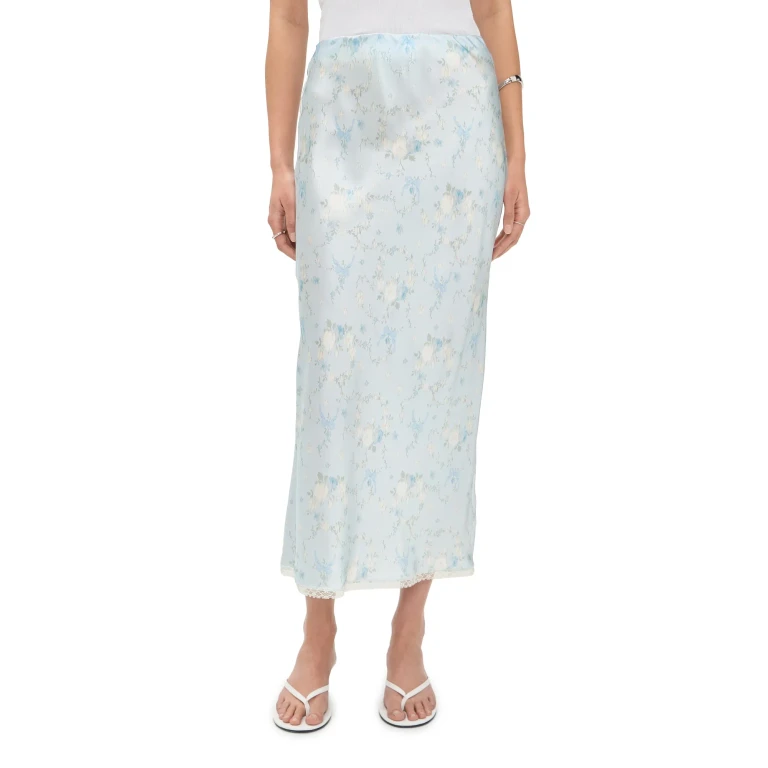 LoveShackFancy Kalo Silk Skirt Snowdrop Blue XXL