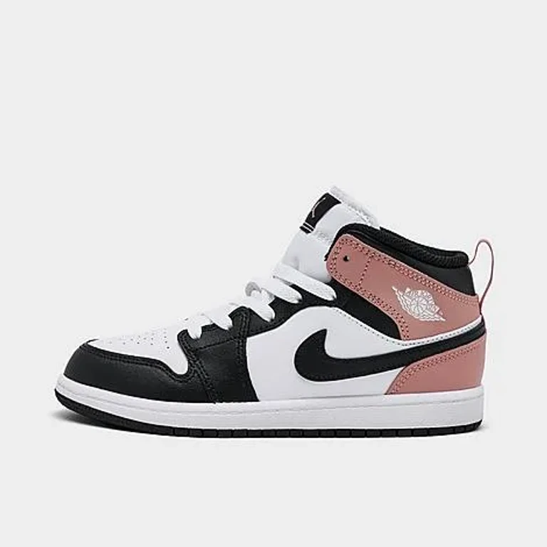 Jordan Little Kids Air Retro 1 Mid Casual Shoes in White/Rust Pink/Black Size: 10.5