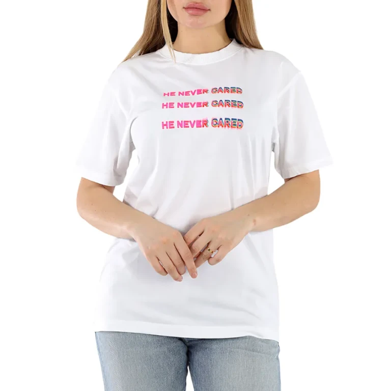 Marcelo Burlon Ladies He Never Cared Slogan T-Shirt