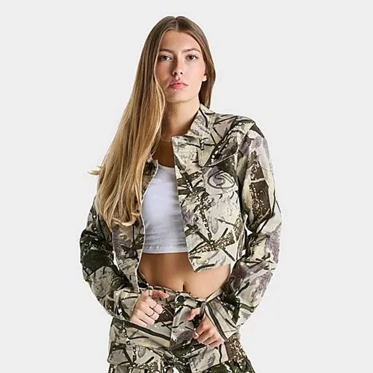 Smoke Rise Women's Olivia Denim Worker Jacket in Olive Hunting Camo Size: XS