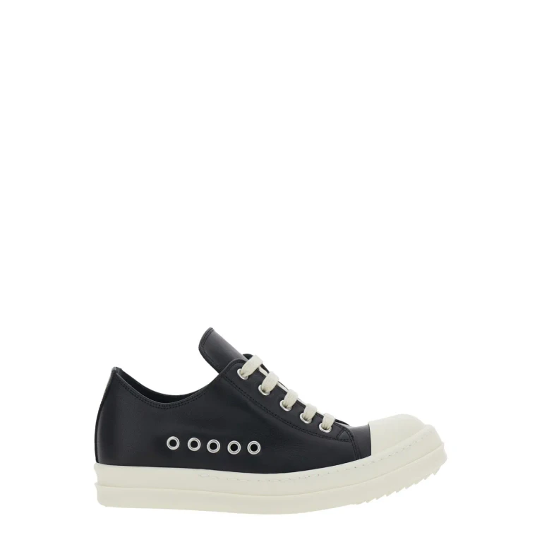 Rick Owens Black Low Top Sneakers With Round Toe In Leather Woman