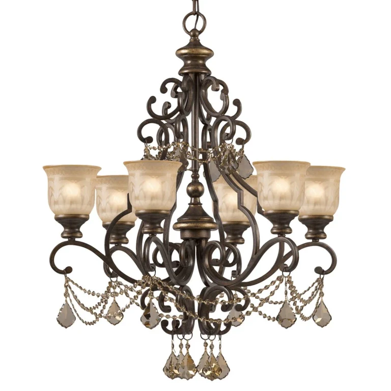 Norwalk 6-Light 32" Traditional Chandelier in Bronze Umber with Golden Teak Hand Cut Crystals
