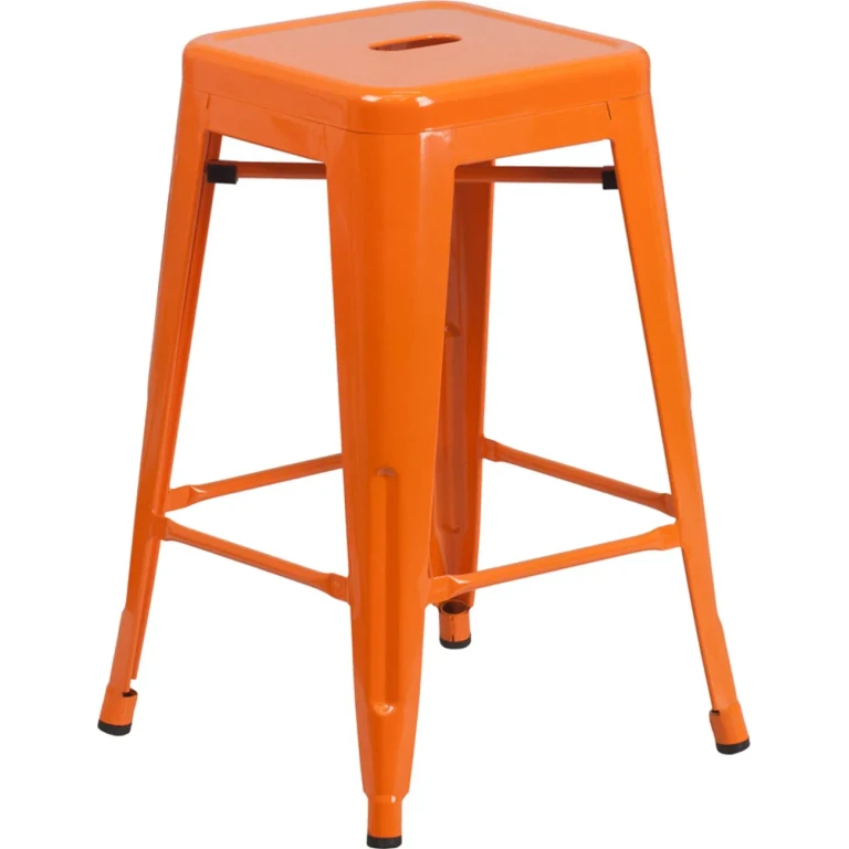 Orange Metal Stackable Counter Height Stool
