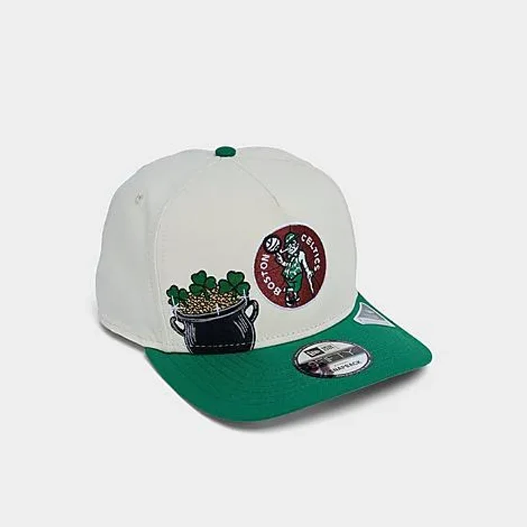 New Era Boston Celtics NBA Hardwood Classics 9FIFTY A-Frame Snapback Hat in Chrome/Green