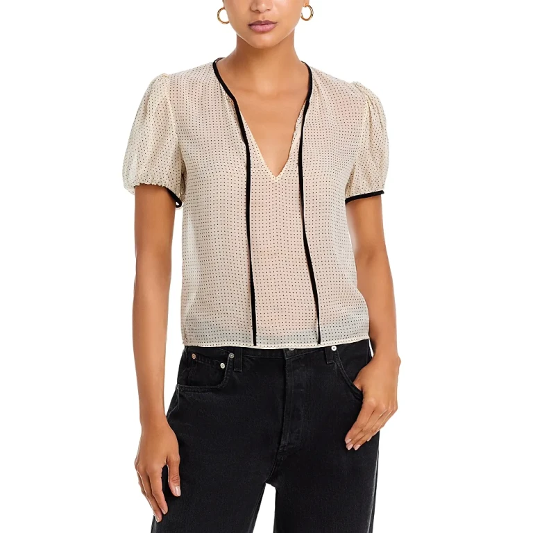 Frame The Silk Tie Puff Sleeve Top