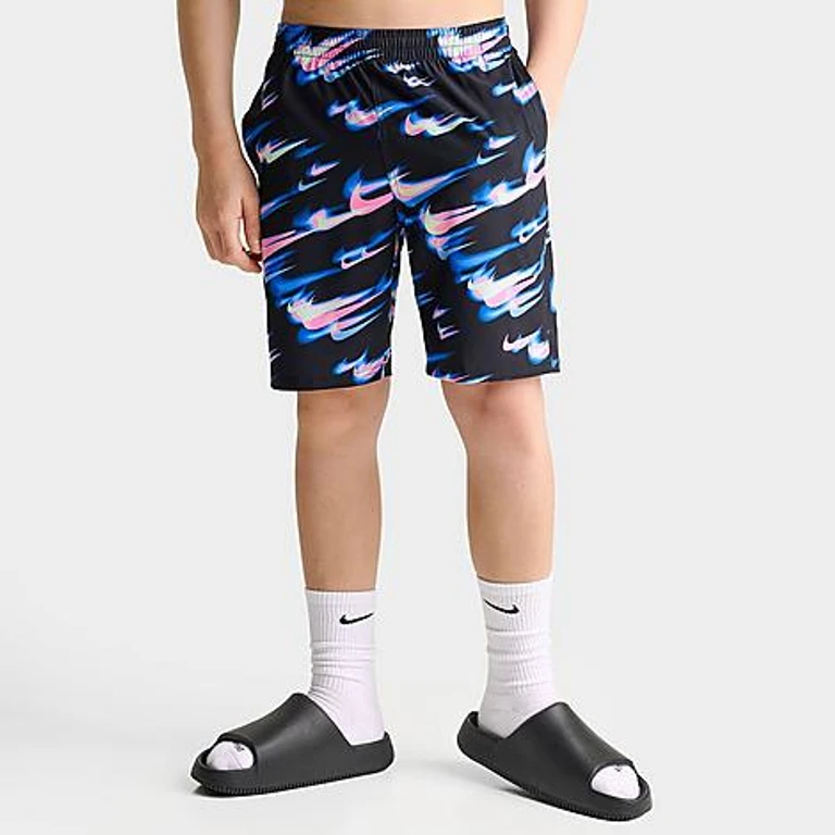 Nike Boys Big Kids Swim Heat Map Swoosh 7-Inch Lined Volley Shorts in Navy/Pink Size: XS
