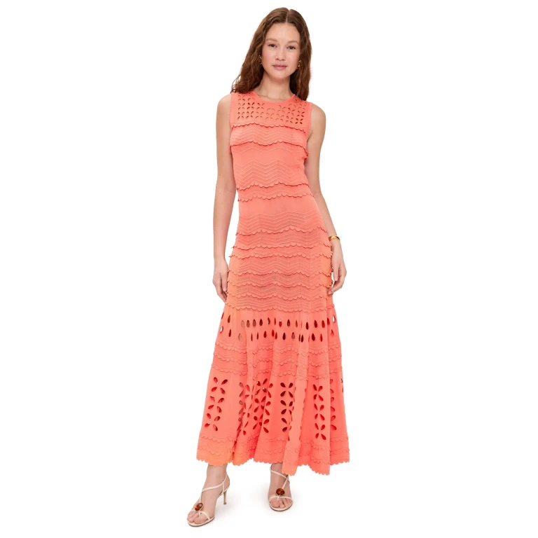 Ulla Johnson Lakshmi Eyelet Knit Dress Coral Peony L