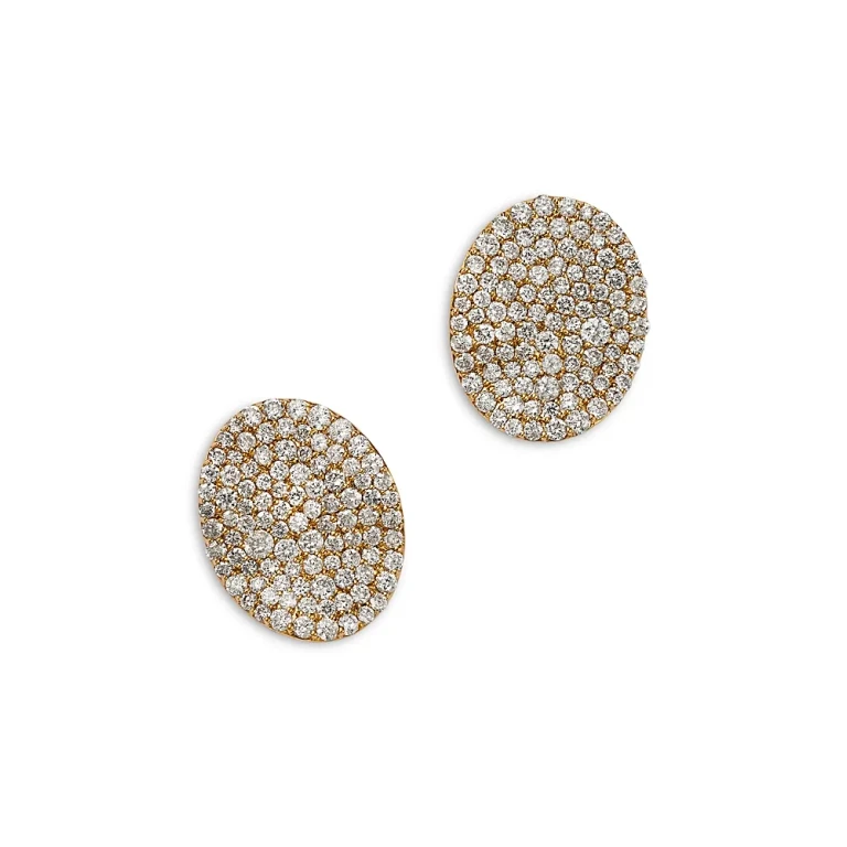 Pave Diamond Disc Stud Earrings in 14K Yellow Gold, 1.0 tcw