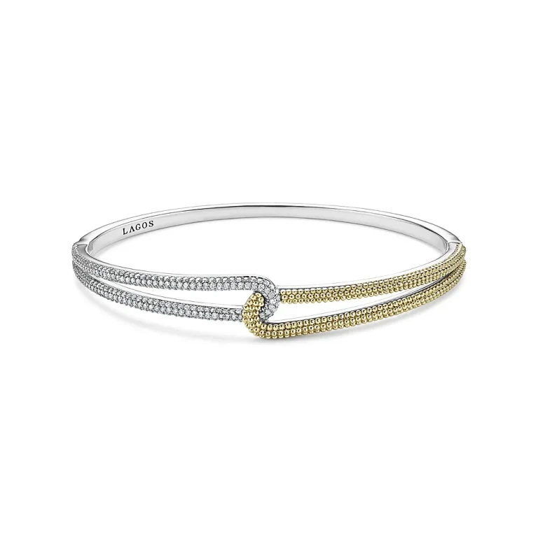 Lagos 18K Yellow Gold & Sterling Silver Caviar Lux Clip Diamond Bangle Bracelet - Exclusive
