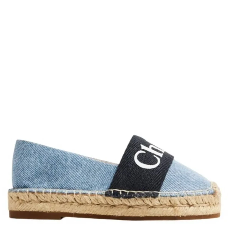Chloe Girls Logo Denim Woody Espadrilles