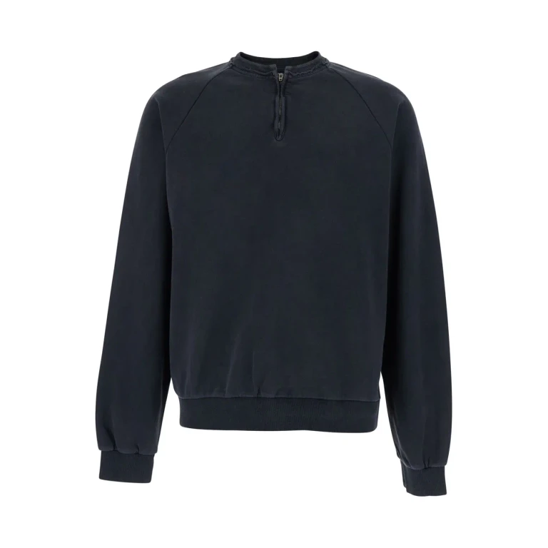 Tonywack Mens Black Cotton Crewneck Sweatshirt With Half Zip Closure