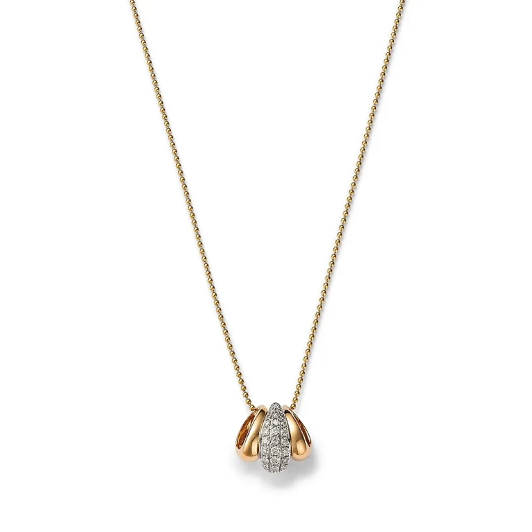 Diamond & Polished Ring Pendant Necklace in 14K White & Yellow Gold, 0.2 tcw