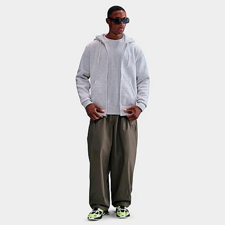 Nike Men's Club Fleece Embroidered Premium Full-Zip Hoodie in Birch Heather/White/White Size: XXS