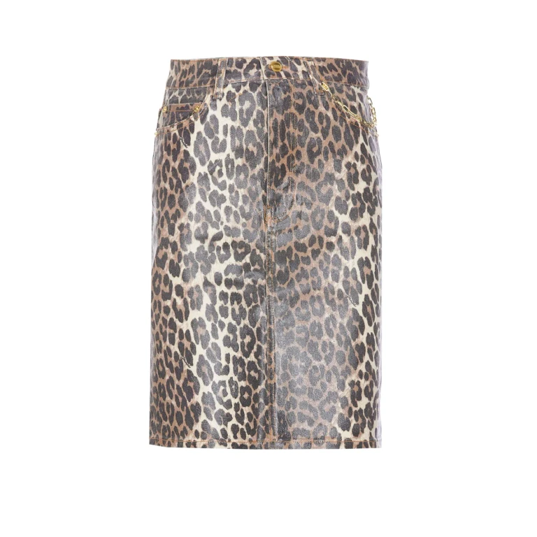 Ganni Foil Print Denim Leopard Skirt