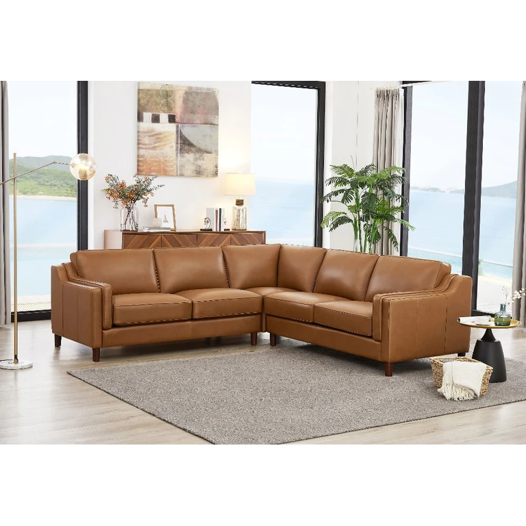Ballari Cognac Brown Leather 3 Piece Sectional