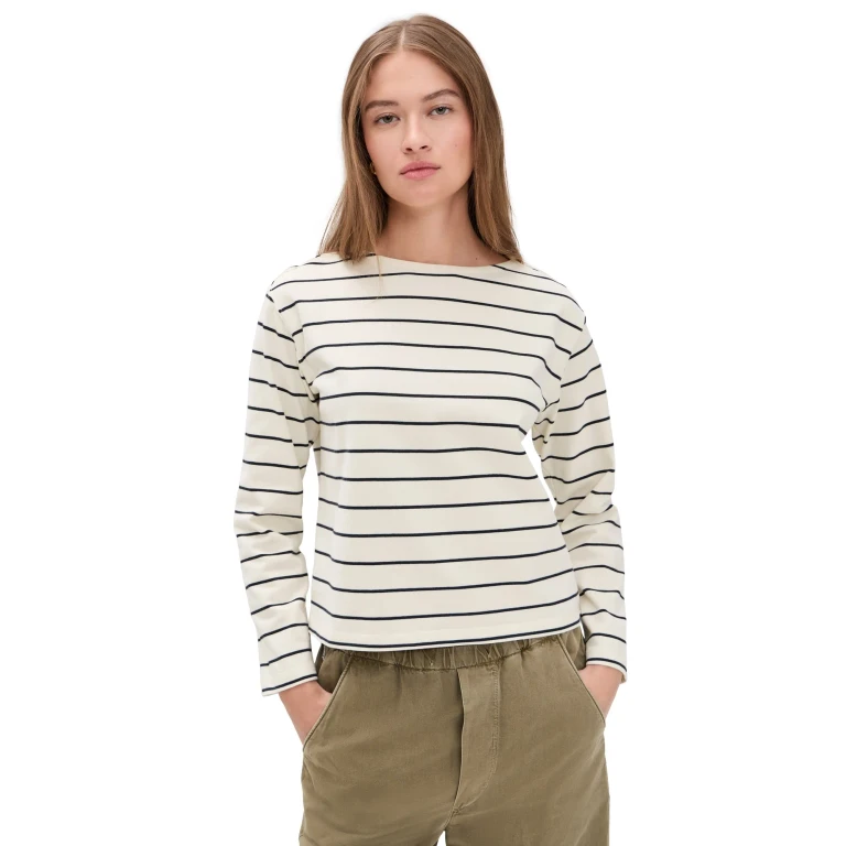 Marine Layer Luxe Sueded Mariner Tee Black/White Stripe XL