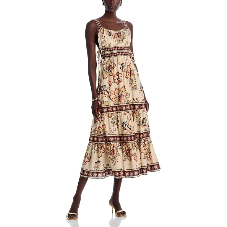 Farm Rio Aura Floral Sand Sleeveless Midi Dress