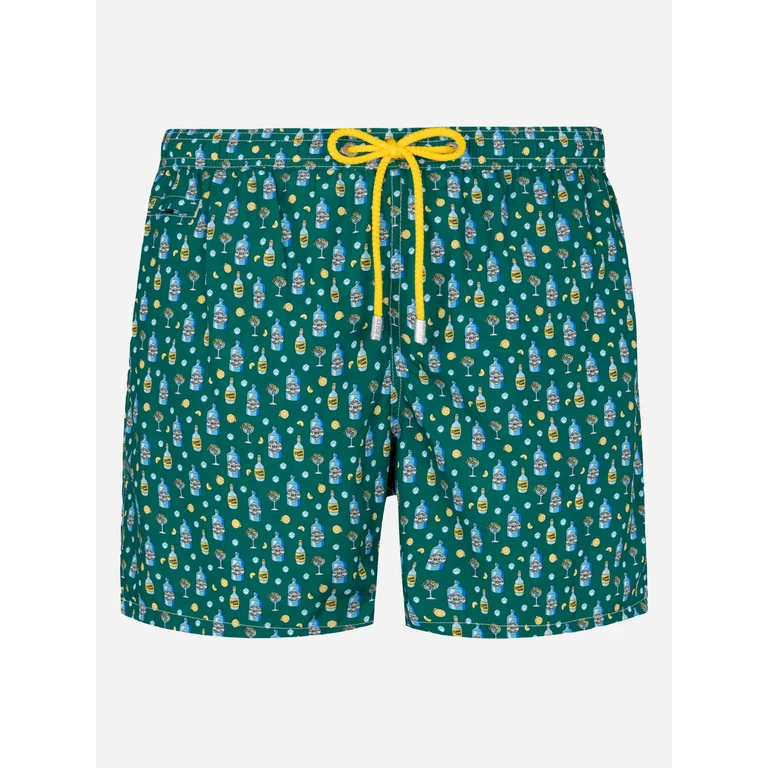 Mc2 Saint Barth Lightweight Fabric Swim Shorts Lighting With Gin Lemon Print Green Swimshort - Men