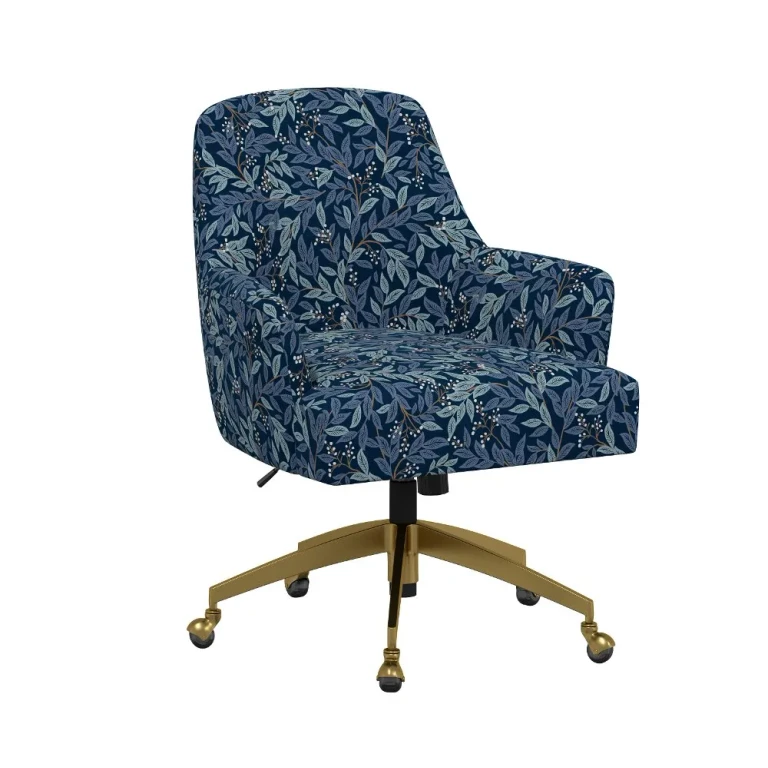 Rifle Paper Co Yvette Willowberry Navy Office Chair with Gold Base