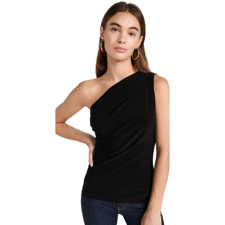 Norma Kamali One Shoulder Peasant Top Black XXS