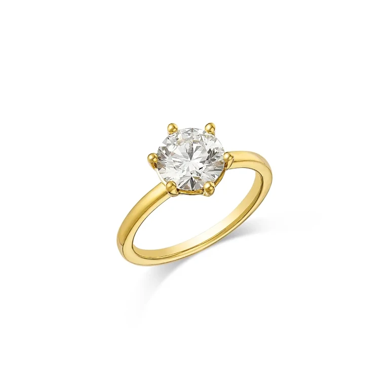 Certified Lab Grown Round Diamond Engagement Ring in 18K Yellow Gold, 2.0 tcw