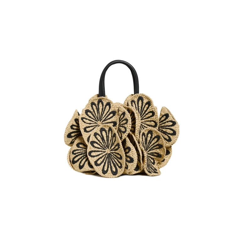 FARM Rio Raffia Flower Bag Black/Natural L0145 One Size